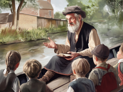 Old Boater telling tales to children