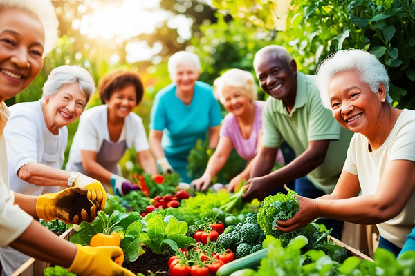 Seniors With Display Of Vegetables